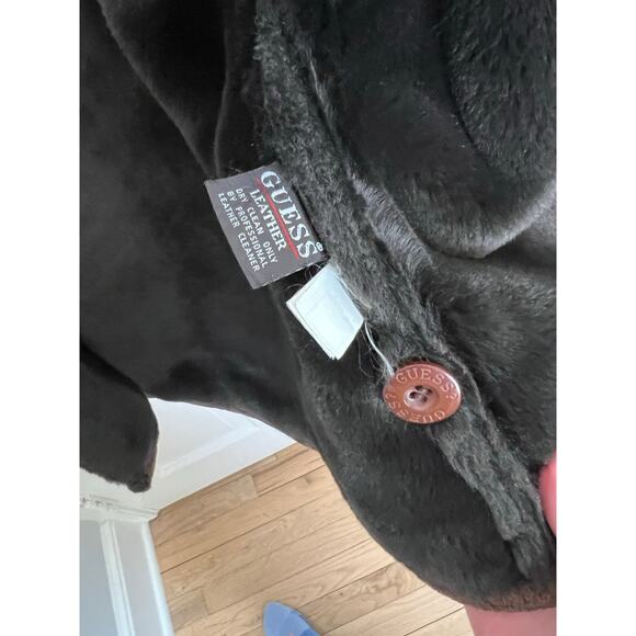Vintage Guess Women's L Brown Suede Leather Faux Fur Lined Jacket Coat Y2K - Picture 4 of 16